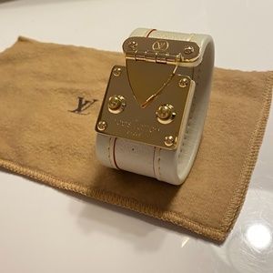 Louis Vuitton Leather and Gold Plated Brass Cuff